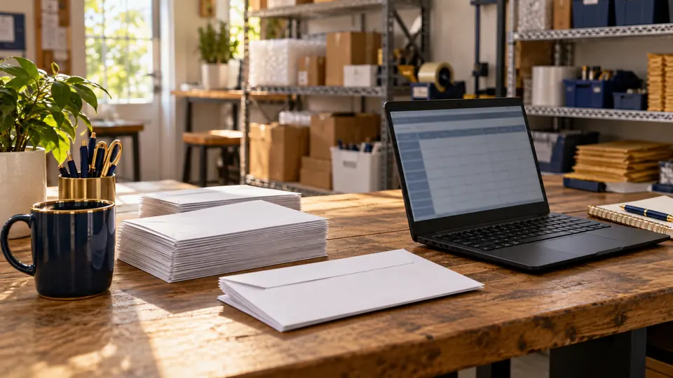 Payroll envelopes and a calendar in a Clearwater small business back office