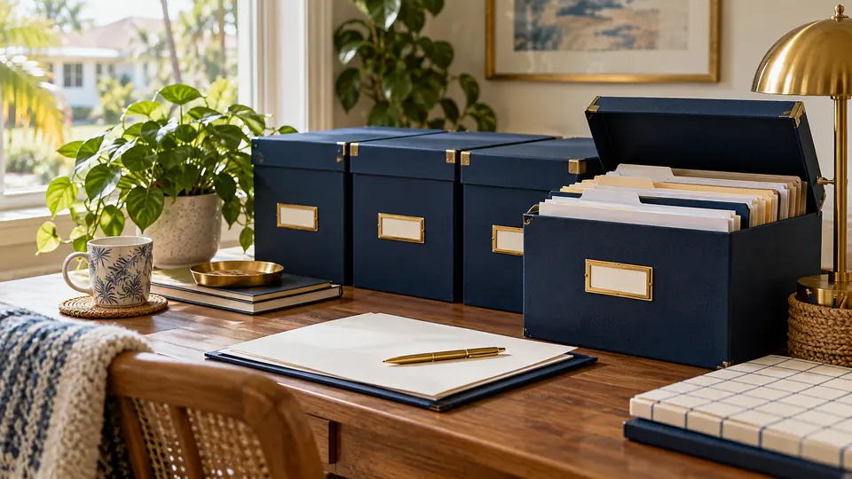 Organized, closed file boxes for client tax records