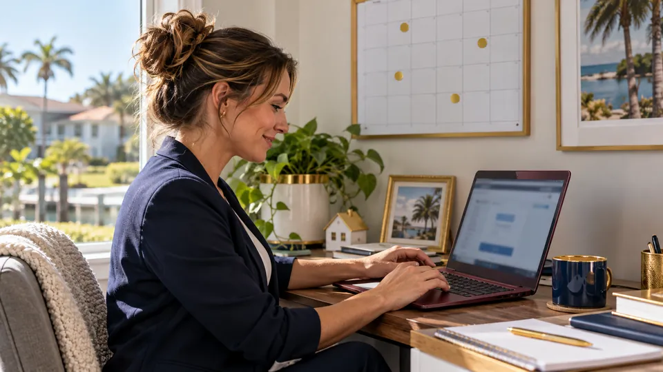 A real estate agent relieved after scheduling her quarterly estimated tax payment